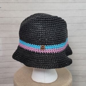 ROXY PAPER BUCKET BLACK HAT W STRIPES